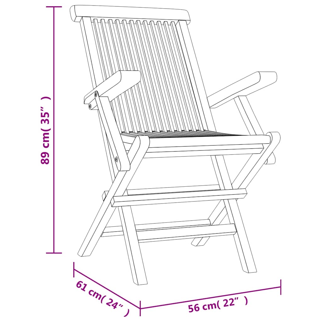 vidaXL Folding Chairs 6 pcs Grey 56x61x89 cm Solid Wood Teak 5