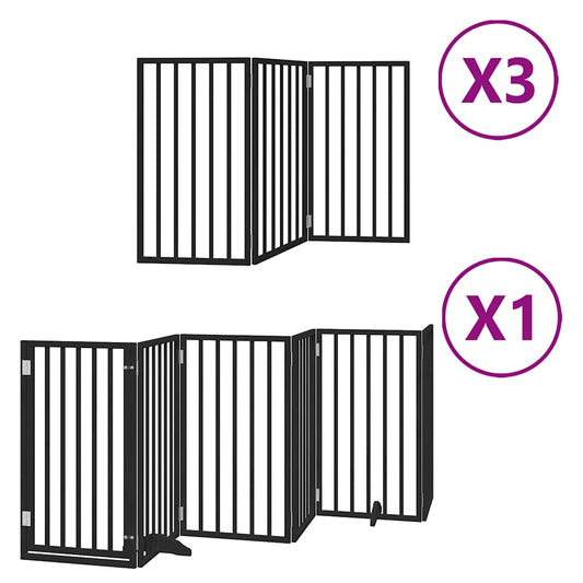 Dog Gate with Door Foldable Panels 450 cm Poplar Wood Width 50 cm Depth 90 cm Black