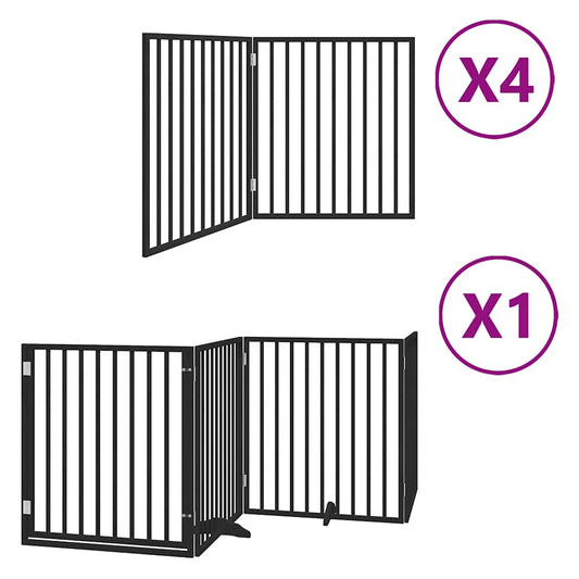 vidaXL Dog Gate with Door Foldable 12 Panels Black 960 cm Poplar Wood 2