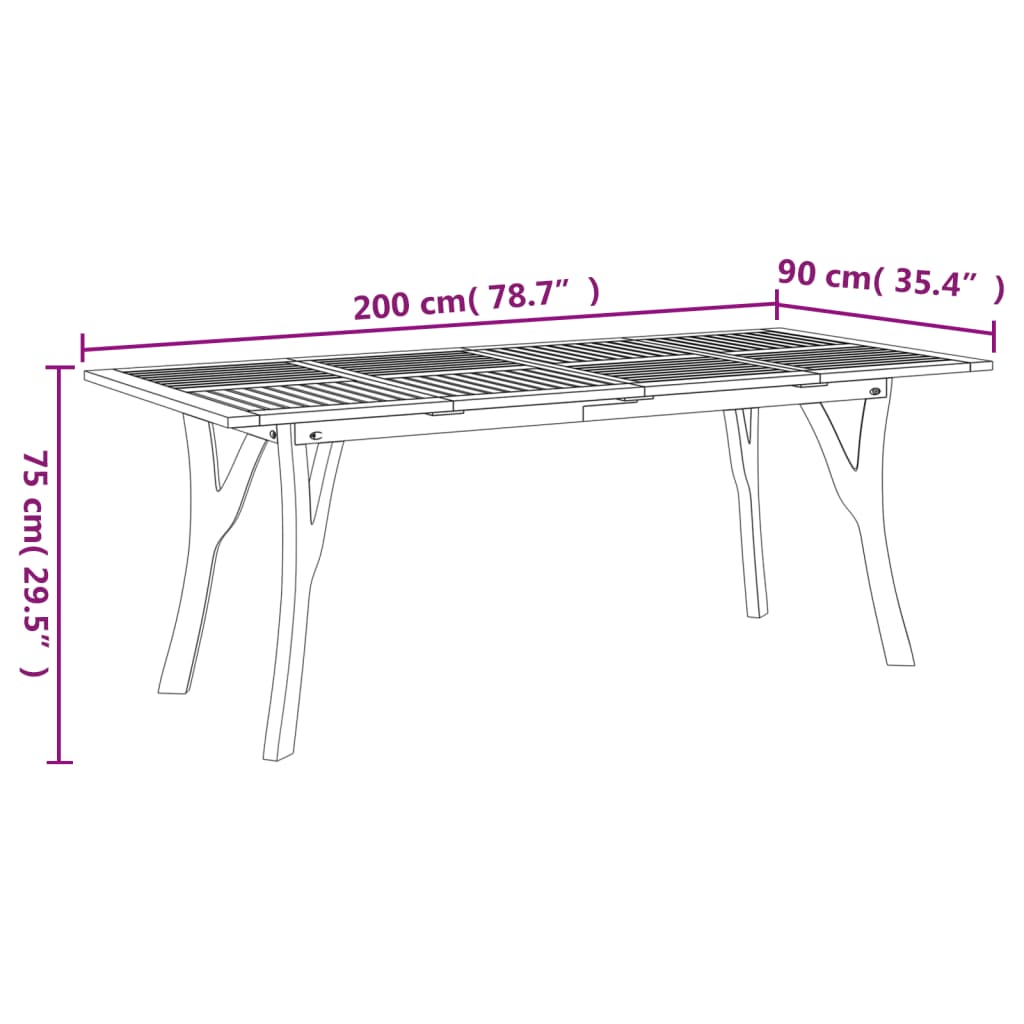 vidaXL Garden Table 200x90x75 cm Solid Wood Acacia 6
