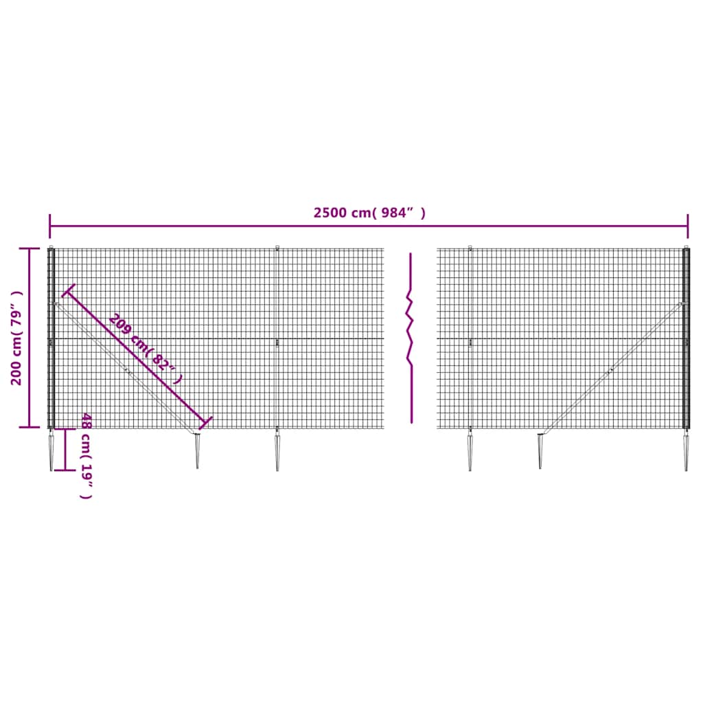 vidaXL Wire Mesh Fence with Spike Anchors Green 2x25 m 6