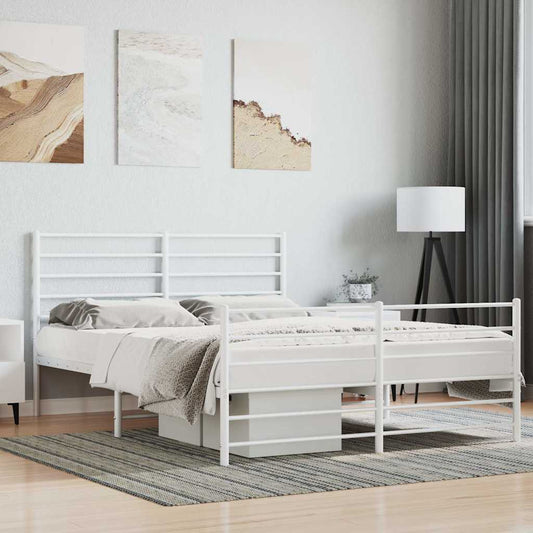 Metal Bed Frame without Mattress with Footboard with Headboard & Footboard White 120 cm 190 cm
