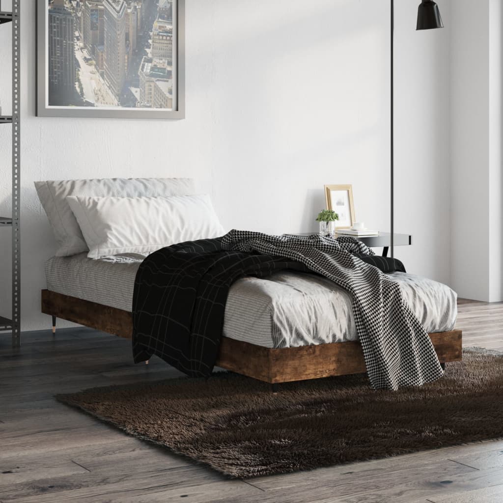 Bed Frame without Mattress 75x190 cm Engineered Wood Smoked oak
