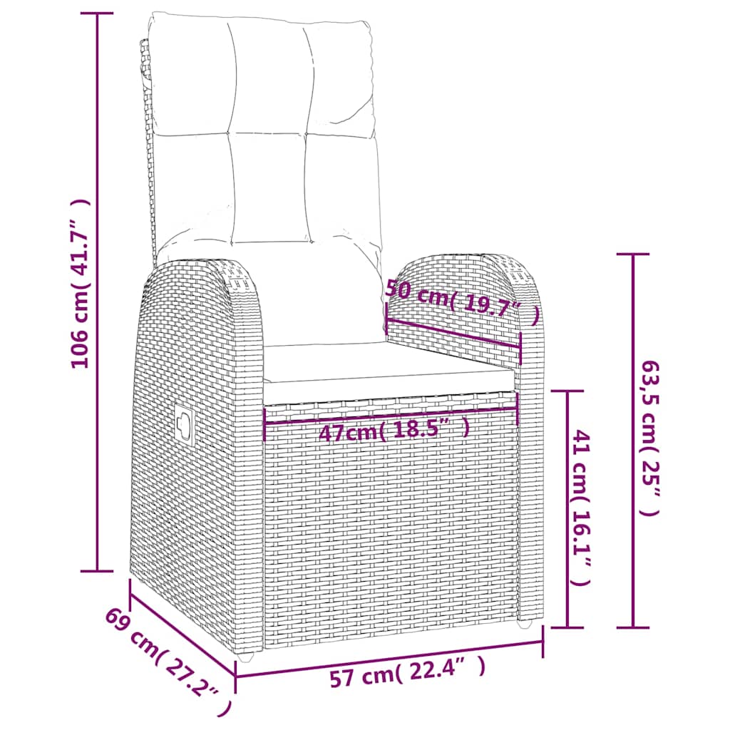 vidaXL 3 Piece Garden Lounge Set Black Poly Rattan&Solid Wood Acacia 6