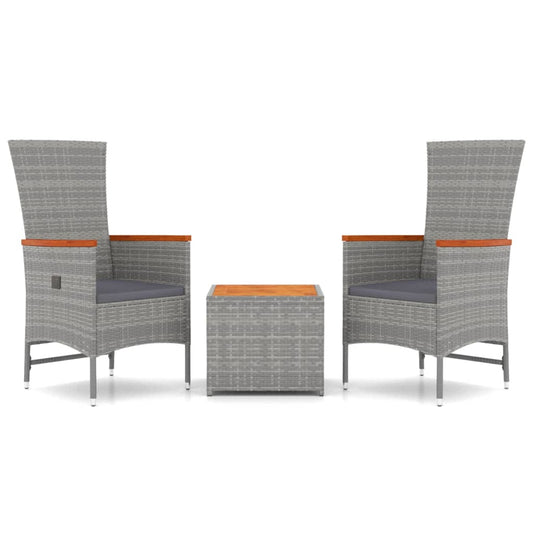 vidaXL 3 Piece Garden Lounge Set Grey Poly Rattan&Solid Wood Acacia 2