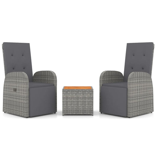 vidaXL 3 Piece Garden Lounge Set Grey Poly Rattan&Solid Wood Acacia 2