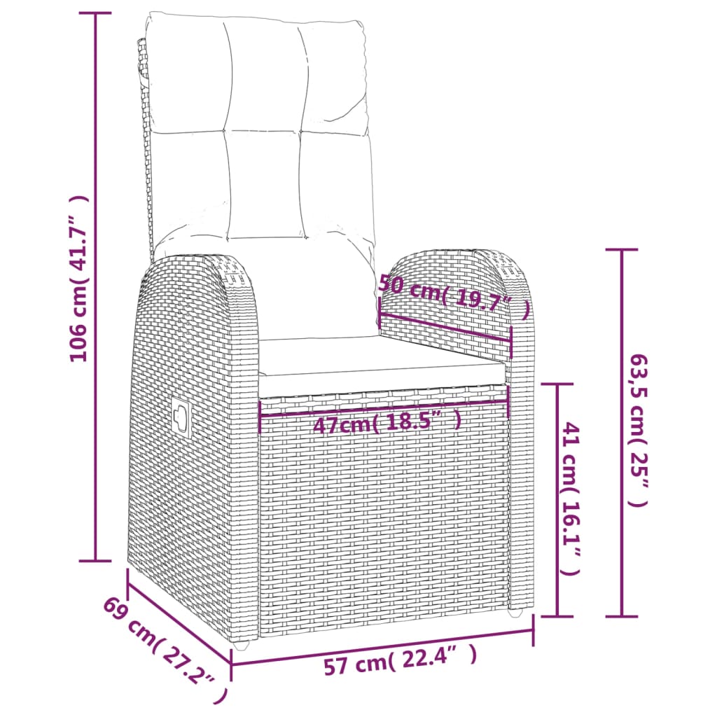 vidaXL 3 Piece Garden Lounge Set Black Poly Rattan&Steel 6