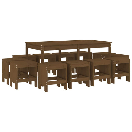 13 Piece Garden Dining Set Solid Wood Pine Honey brown pine