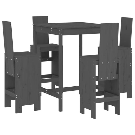 vidaXL 5 Piece Garden Bar Set Grey Solid Wood Pine 2