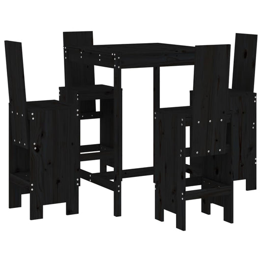 5 Piece Garden Bar Set Solid Wood Pine Black pine