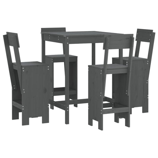vidaXL 5 Piece Garden Bar Set Grey Solid Wood Pine 2