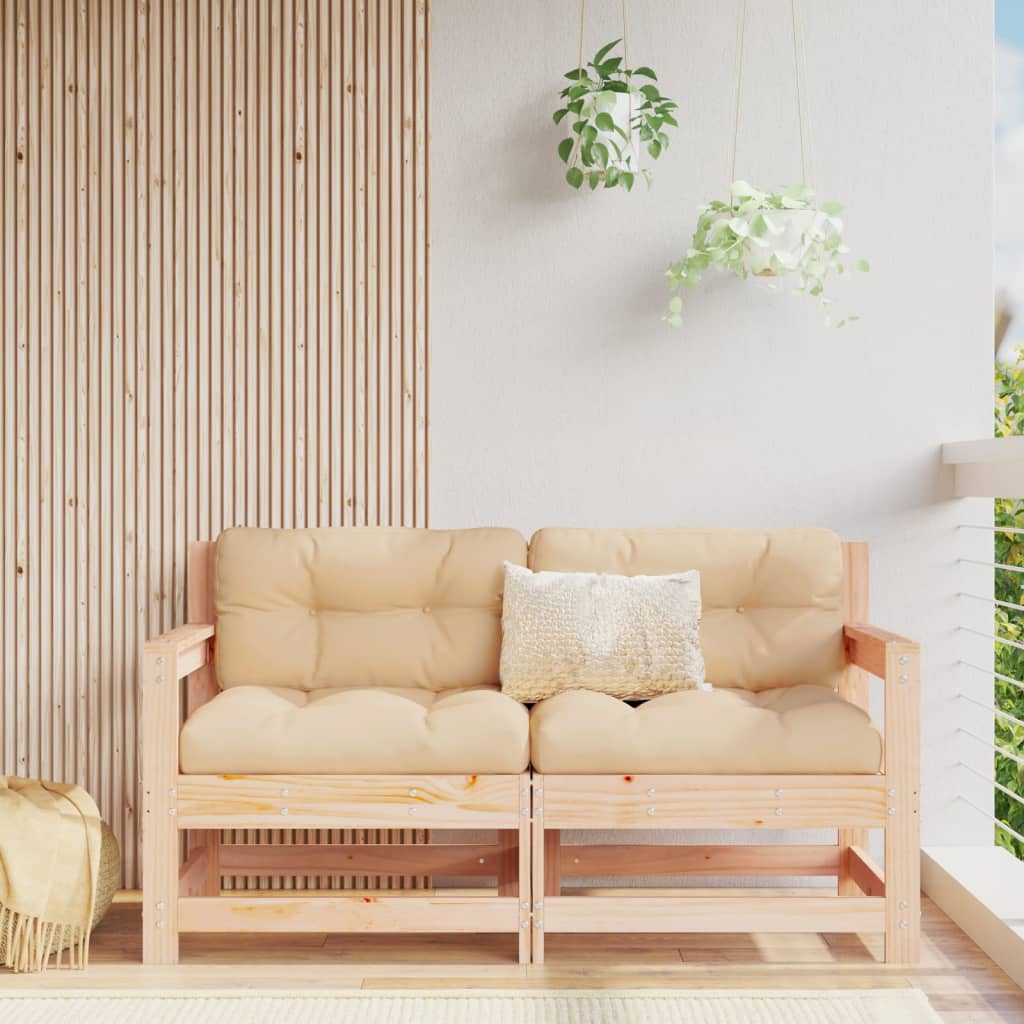 3 Piece Garden Lounge Set Solid Wood Pine Untreated Pinewood Loveseat with armrests