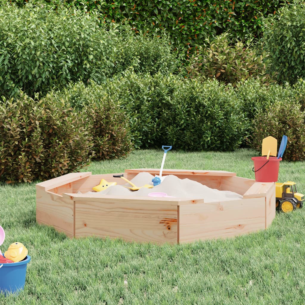 Sandbox with Seats Honey Brown Octagon Solid Wood Pine Natural pine 111 cm 111 cm