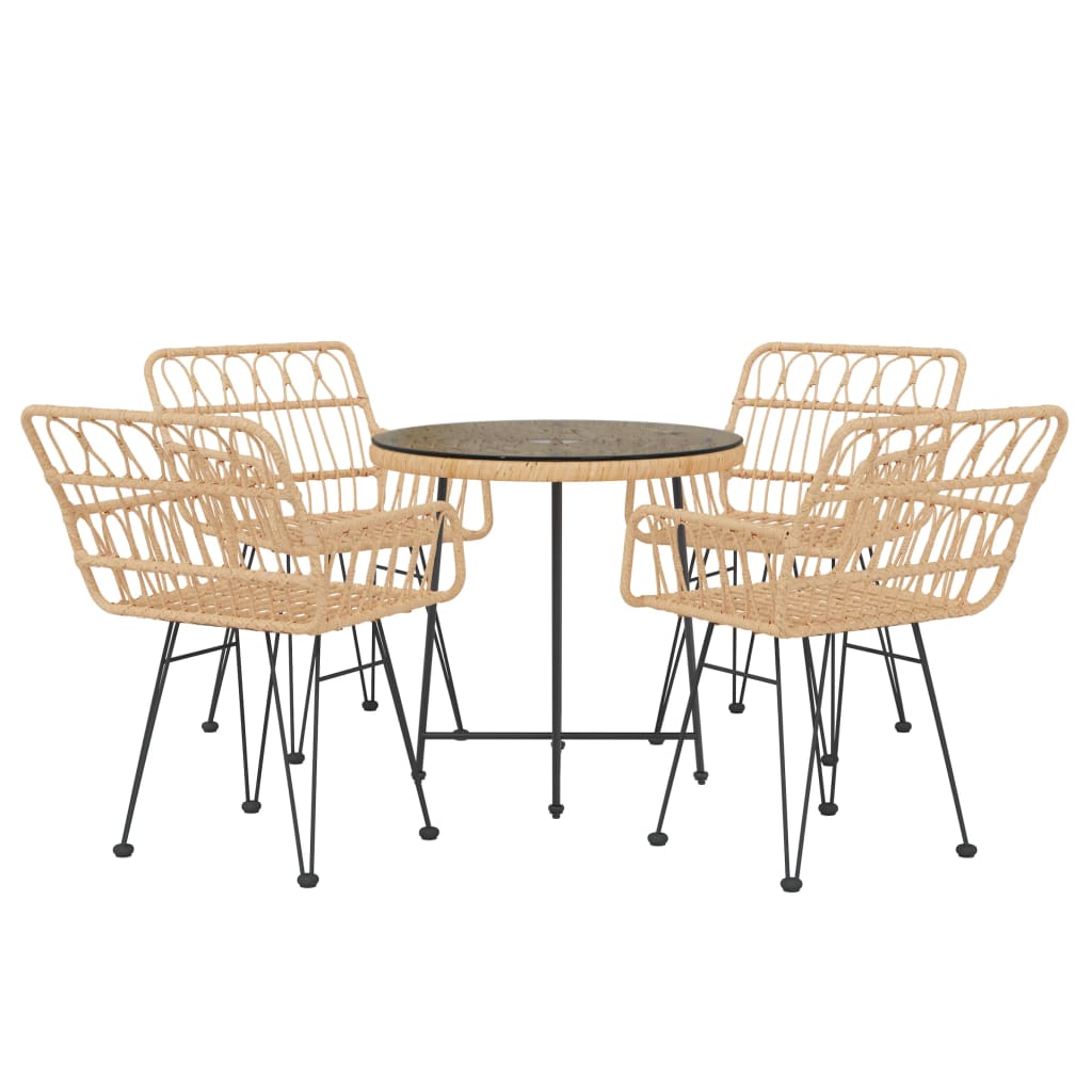5 Piece Garden Dining Set Poly Rattan Brown