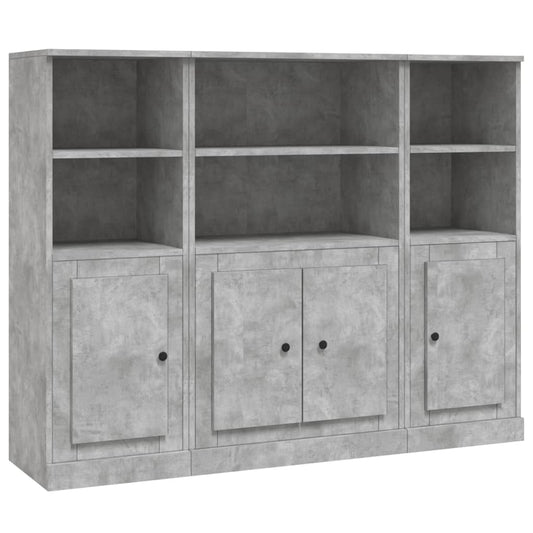 Highboards 3 pcs Engineered Wood Concrete grey