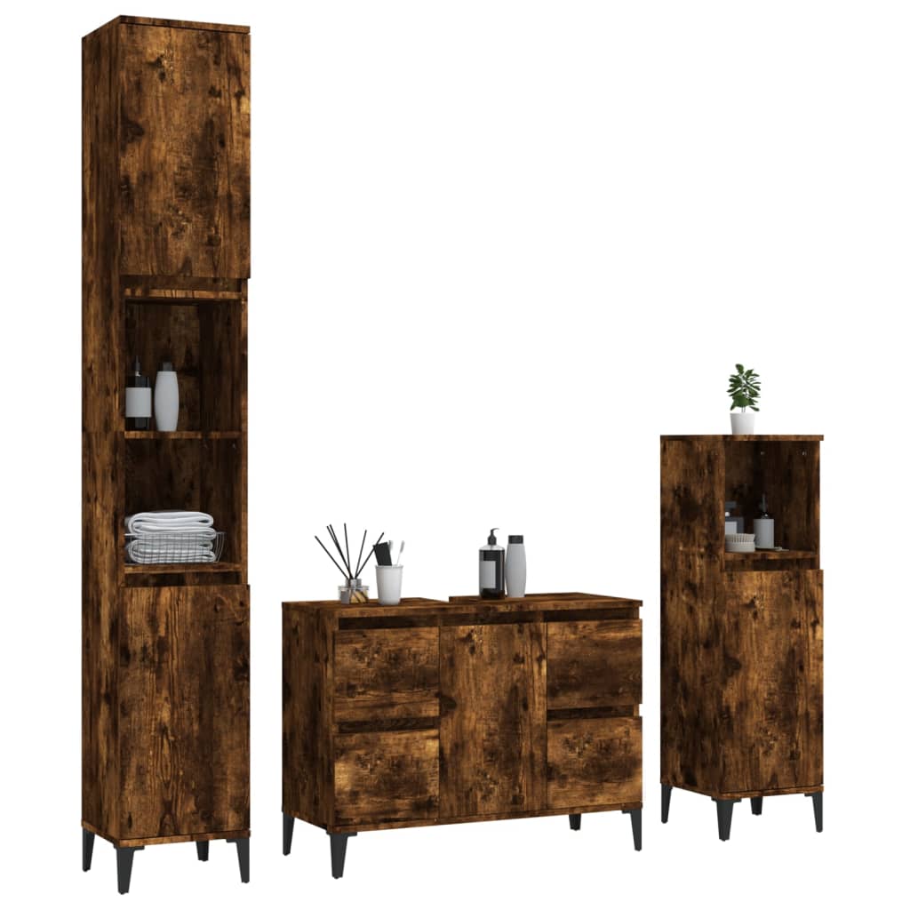 vidaXL 3 Piece Bathroom Furniture Set Smoked Oak Engineered Wood 6