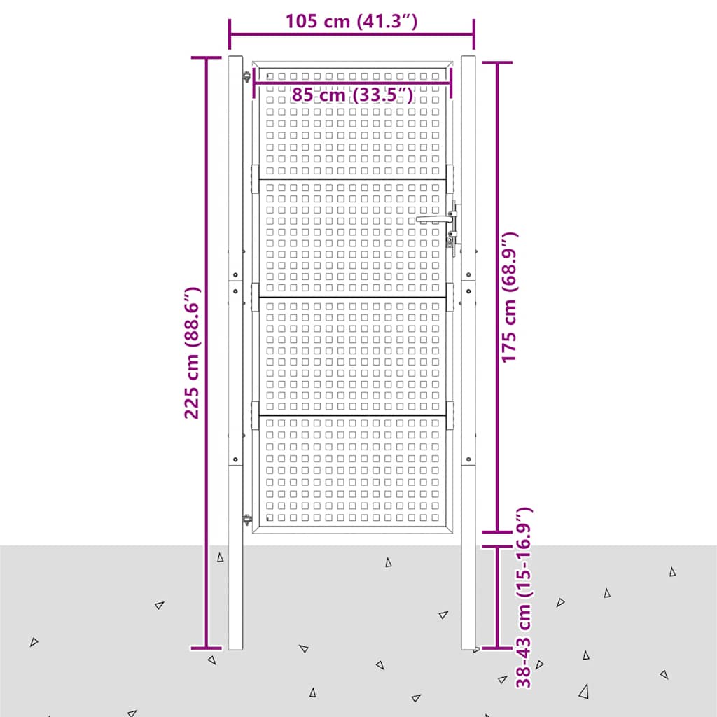 vidaXL Garden Gate Anthracite 100x175 cm Steel 6