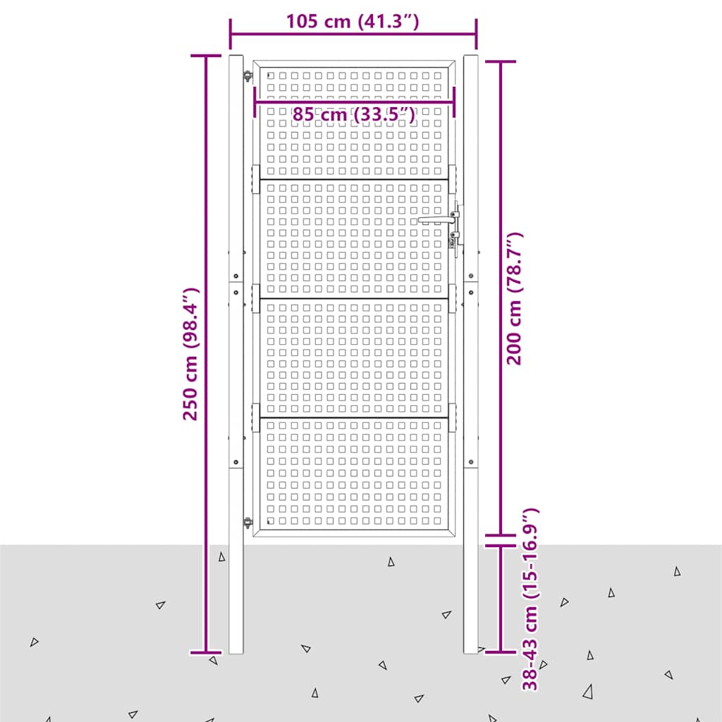 vidaXL Garden Gate Anthracite 100x200 cm Steel 6