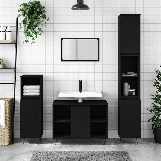 Bathroom Cabinet 80x33x60 cm Engineered Wood Black