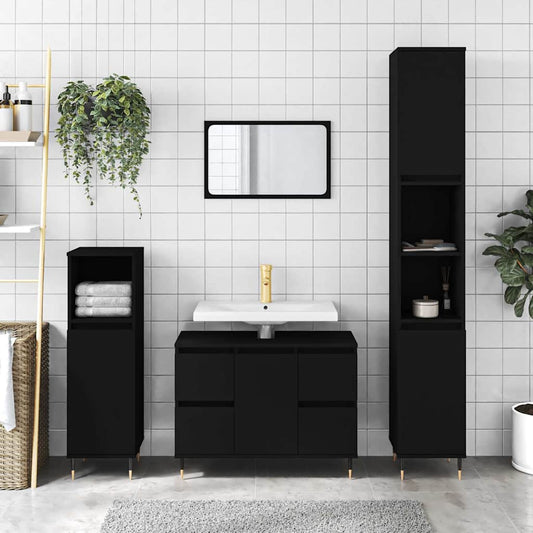 Bathroom Cabinet 80x33x60 cm Engineered Wood Black