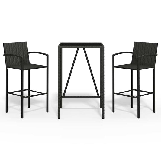 vidaXL 3 Piece Garden Bar Set Black Poly Rattan 2
