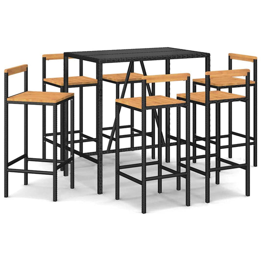 vidaXL 7 Piece Garden Bar Set Black Poly Rattan& Solid Wood Acacia 2