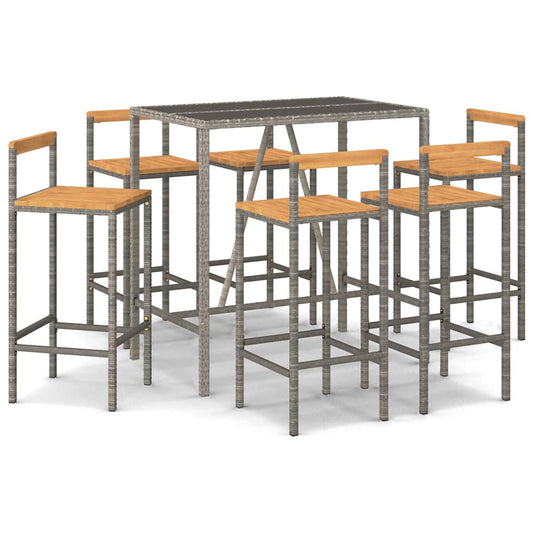 vidaXL 7 Piece Garden Bar Set Grey Poly Rattan& Solid Wood Acacia 2