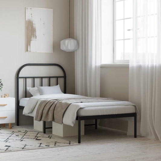 Metal Bed Frame without Mattress with Headboard Black 90 cm 190 cm