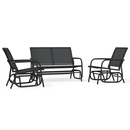 vidaXL 3 Piece Garden Glider Lounge Set Black Textilene and Steel 2