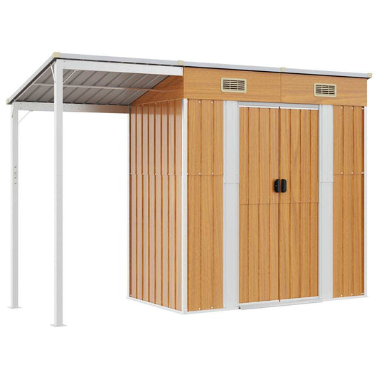 Garden Shed with Extended Roof 277x107x181 cm Steel Light brown