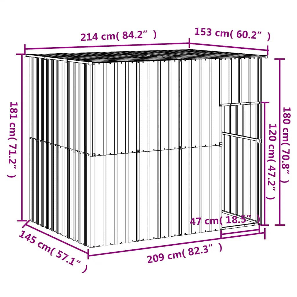vidaXL Dog House with Roof Anthracite 214x153x181 cm Galvanised Steel 5