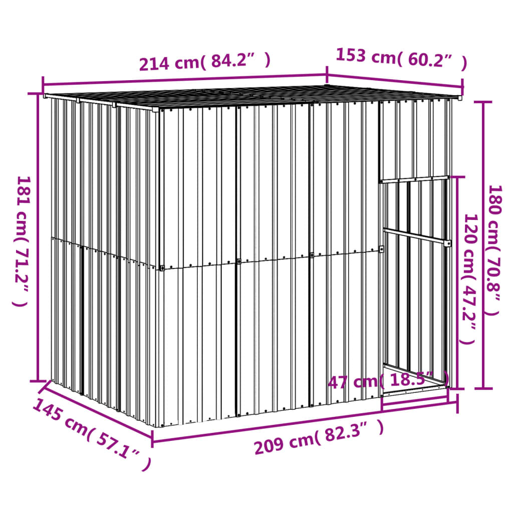 vidaXL Dog House with Roof Light Grey 214x153x181 cm Galvanised Steel 5
