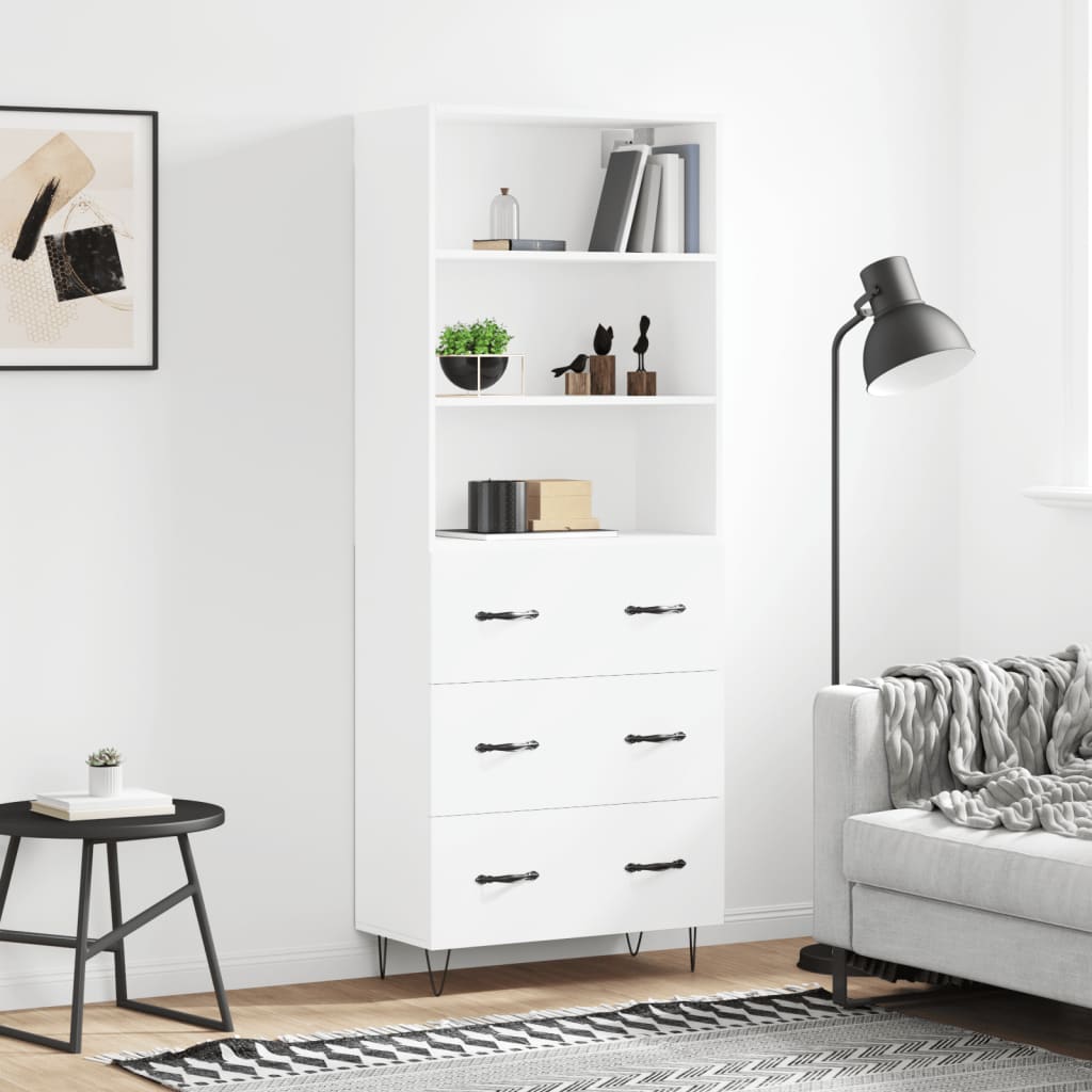 Highboard 69.5x34x180 cm Engineered Wood 3 Drawers White