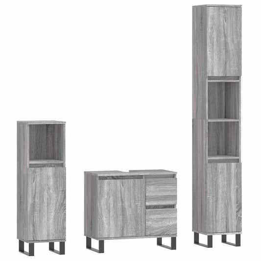 vidaXL 3 Piece Bathroom Furniture Set Grey Sonoma Engineered Wood 2