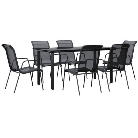 vidaXL 7 Piece Garden Dining Set Black Steel and Textilene 2