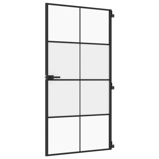 vidaXL Interior Door Slim Black 102,5x201,5 cm Tempered Glass and Aluminium 2