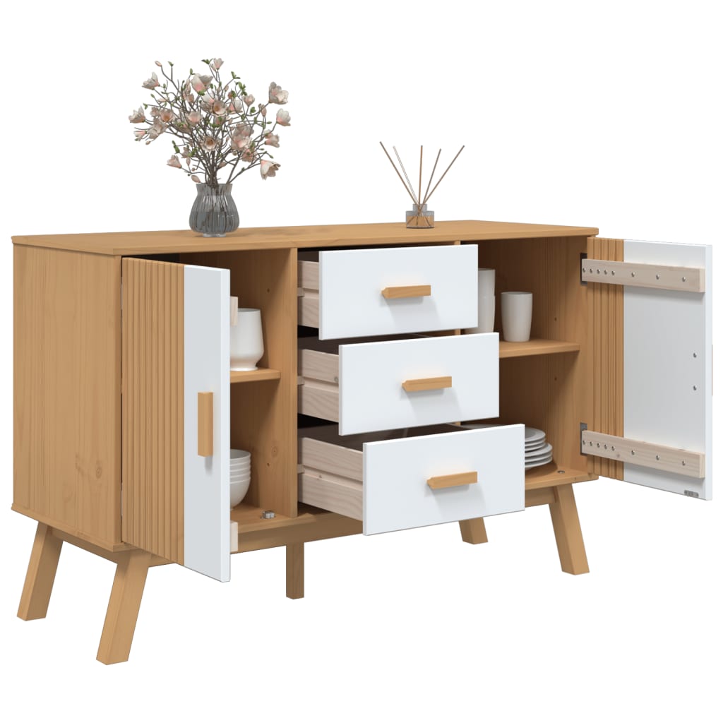 vidaXL Sideboard OLDEN White and Brown 114x43x73.5cm Solid Wood Pine 6