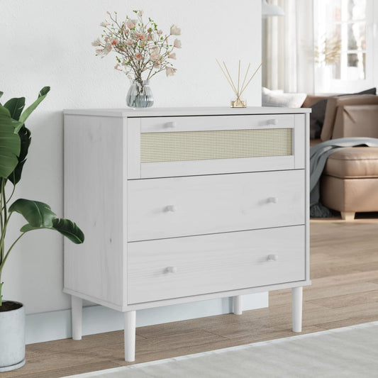 Drawer Cabinet "SENJA" Rattan Look 80x40x80 cm White