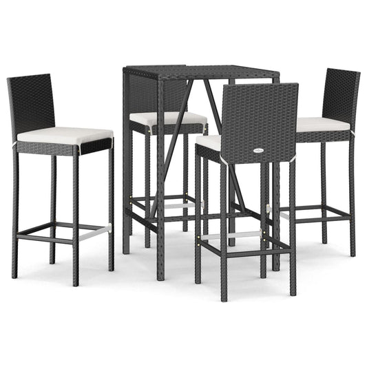 vidaXL 5 Piece Garden Bar Set with Cushions Black Poly Rattan 2