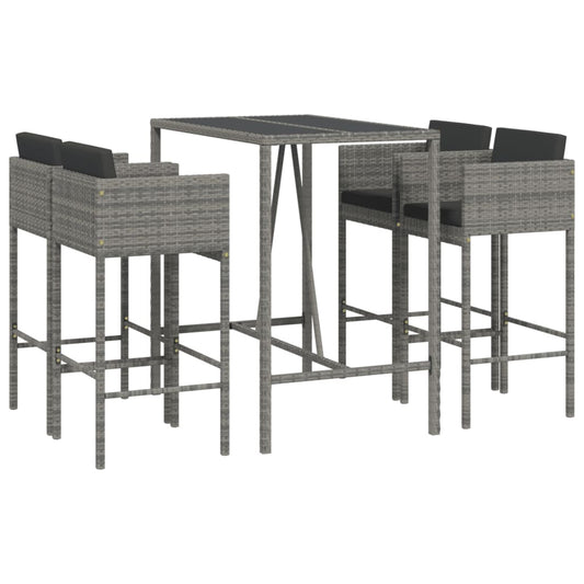 5 Piece Garden Bar Set with Cushions Poly Rattan 4
