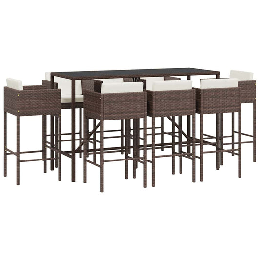 7 Piece Garden Bar Set with Cushions Poly Rattan Brown 8