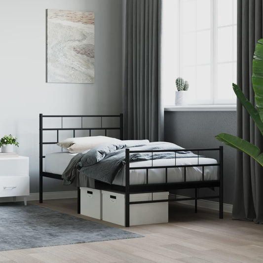 Metal Bed Frame without Mattress with Footboard with Headboard & Footboard Black 90 cm 200 cm