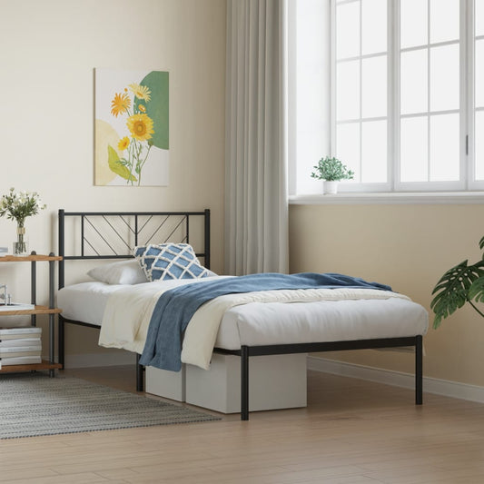 Metal Bed Frame without Mattress with Headboard Black 80 cm 200 cm