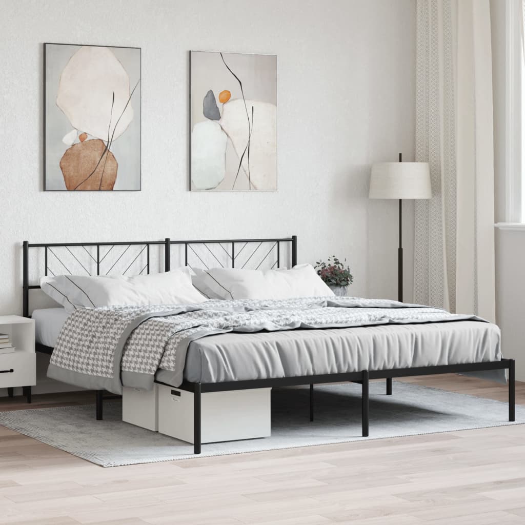 Metal Bed Frame without Mattress with Headboard Black 200 cm 200 cm