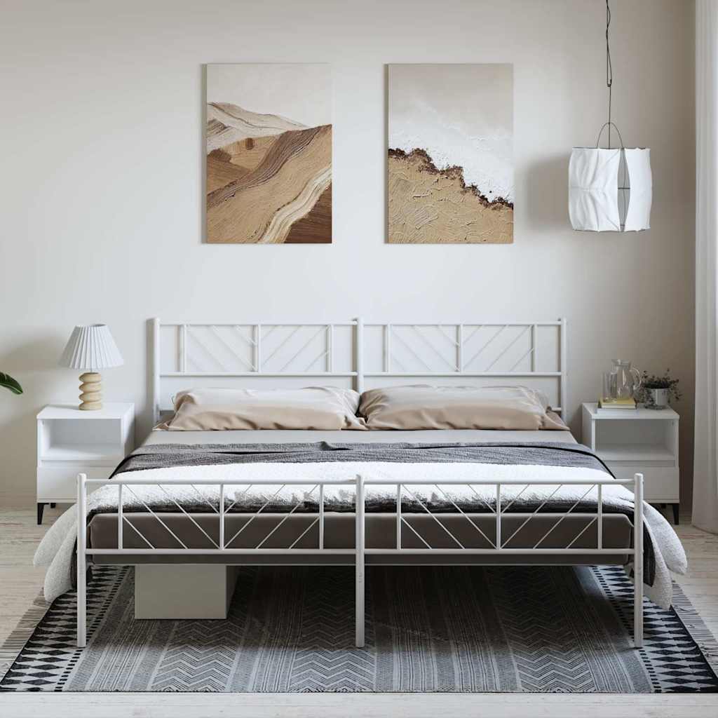 Metal Bed Frame without Mattress with Footboard with Headboard & Footboard White 193 cm 203 cm