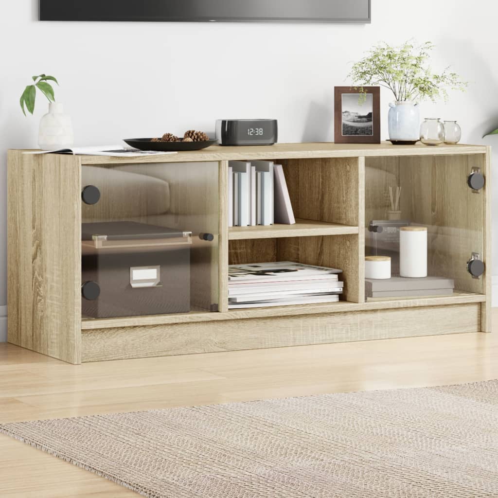 TV Cabinet with Glass Doors 102x37x42 cm Sonoma oak