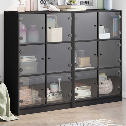 Bookcase with Doors 136x37x109 cm Engineered Wood Black 136 cm