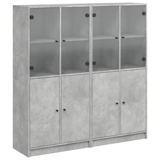 Highboard with Doors 68x37x142 cm Engineered Wood Concrete grey