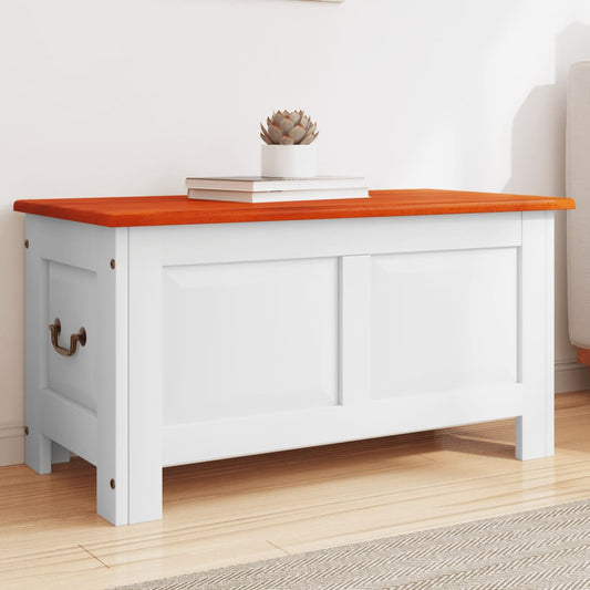 Storage Chest with Lid Solid Wood Acacia Brown and White 90 cm 47 cm 45 cm