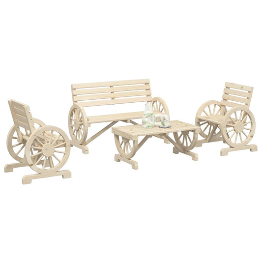 4 Piece Garden Lounge Set Solid Wood Fir Natural